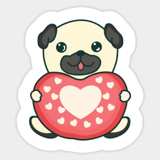 Cute pug holding heart - Dog lover gift Sticker